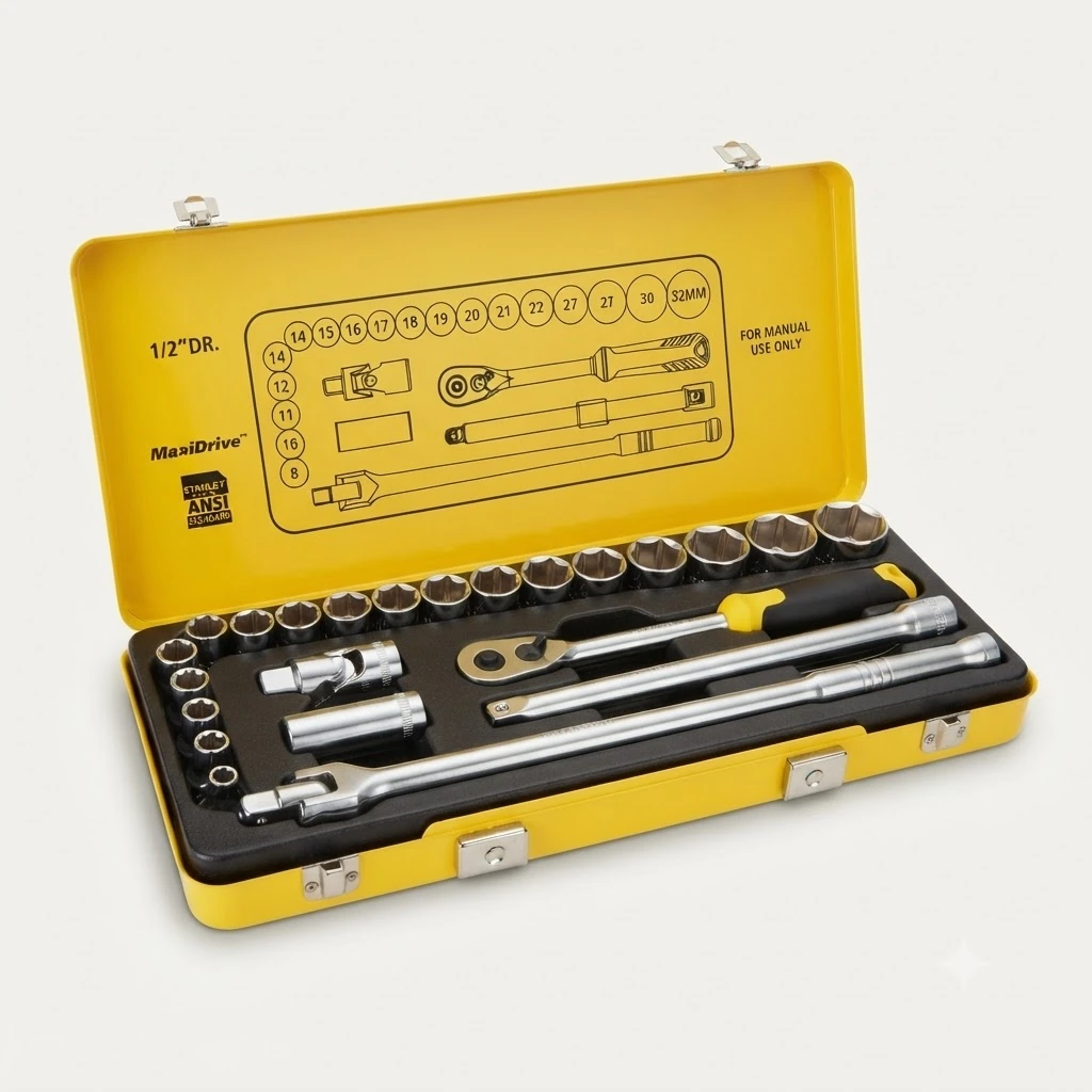Stanley STMT74184-8 1/2 in. 12 pt. Socket Set in Metal Tin (24 pc.)